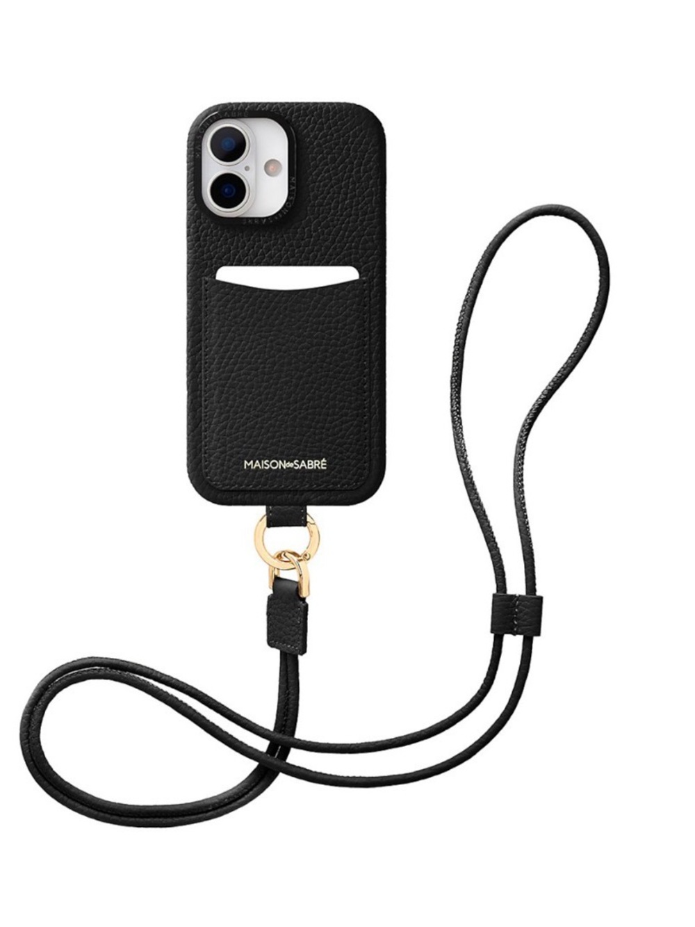 MAISON de SABRA Black Leather Phone Case with Card Slot & Strap